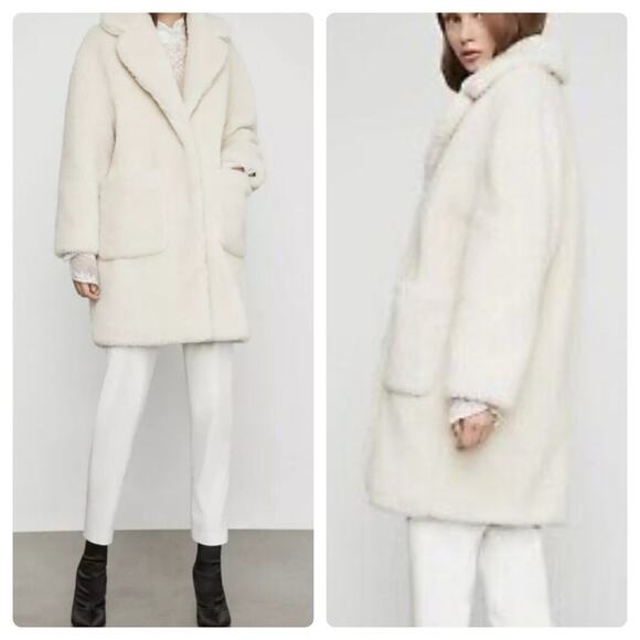BCBGMAXAZRIA Willow Faux Fur Shearling Coat Ivory - Picture 1 of 15